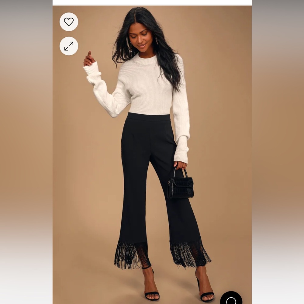 Lulu’s Catch A Crush Fringe Cropped Pants Black Women’s Large NWT